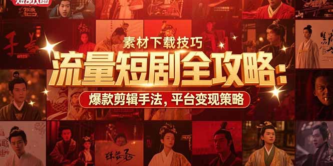 流量短剧全攻略：素材下载技巧，爆款剪辑手法，平台变现策略创客联盟总站-闲云创业网-老谢轻创网-中创网-福缘网-冒泡网-资源之家-魔方项目库创客联盟总站