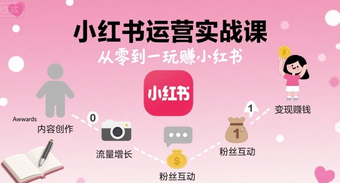 小红书运营实战课，从零到一玩賺小红书创客联盟总站-闲云创业网-老谢轻创网-中创网-福缘网-冒泡网-资源之家-魔方项目库创客联盟总站