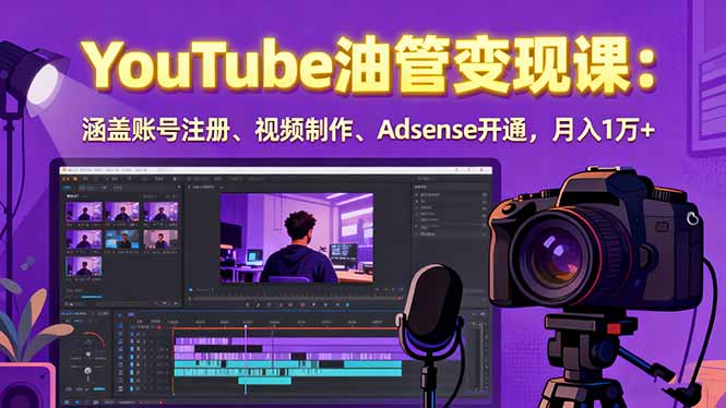2025YouTube油管变现课：涵盖账号注册、视频制作、Adsense开通，月入1万+创客联盟总站-闲云创业网-老谢轻创网-中创网-福缘网-冒泡网-资源之家-魔方项目库创客联盟总站