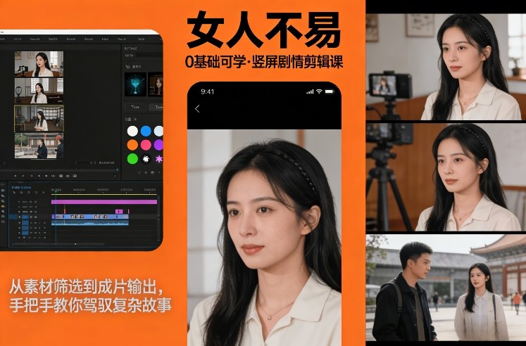 0基础可学！《女人不易》竖屏剧情剪辑课，从素材筛选到成片输出，手把手教你驾驭复杂故事创客联盟总站-闲云创业网-老谢轻创网-中创网-福缘网-冒泡网-资源之家-魔方项目库创客联盟总站