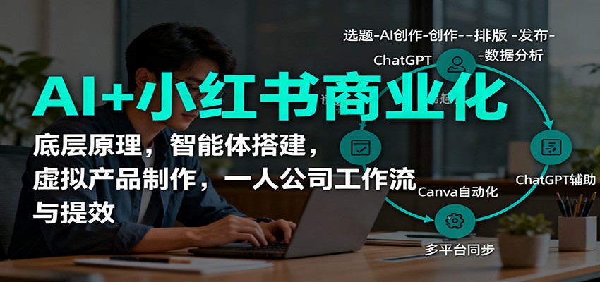 AI+小红书商业化，底层原理，智能体搭建，虚拟产品制作，一人公司工作流与提效创客联盟总站-闲云创业网-老谢轻创网-中创网-福缘网-冒泡网-资源之家-魔方项目库创客联盟总站