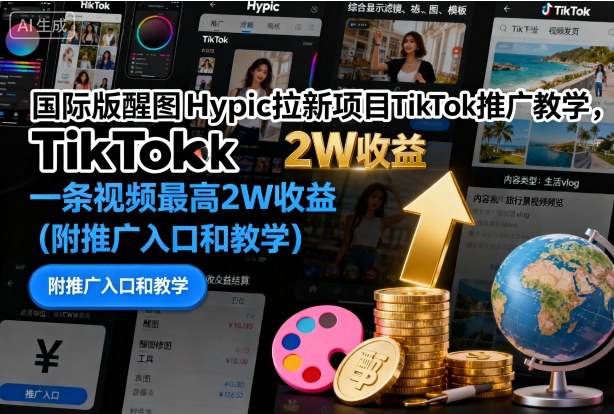 国际版醒图Hypic拉新项目TikTok推广教学,一条视频最高2W收益(附推广入口和教学)创客联盟总站-闲云创业网-老谢轻创网-中创网-福缘网-冒泡网-资源之家-魔方项目库创客联盟总站