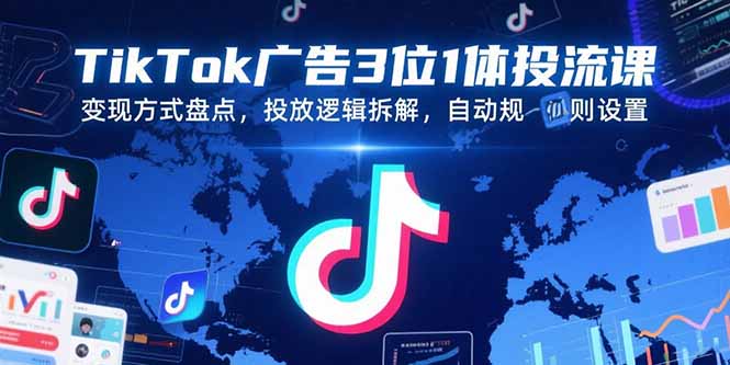 TikTok广告3位1体投流课,变现方式盘点,投放逻辑拆解,自动规则设置创客联盟总站-闲云创业网-老谢轻创网-中创网-福缘网-冒泡网-资源之家-魔方项目库创客联盟总站