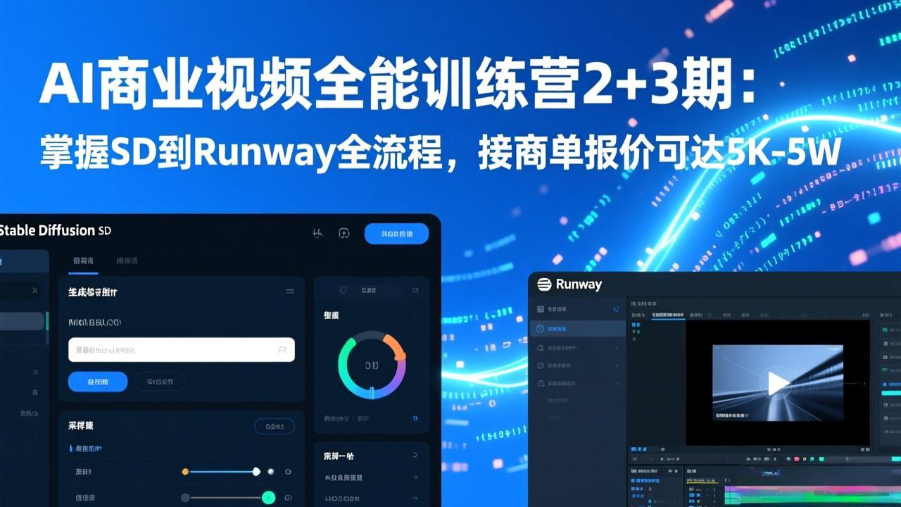 AI商业视频全能训练营2+3期：掌握SD到Runway全流程，接商单报价可达5K-5W创客联盟总站-闲云创业网-老谢轻创网-中创网-福缘网-冒泡网-资源之家-魔方项目库创客联盟总站