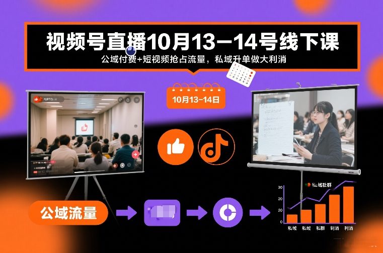 视频号直播10月13-14号线下课，公域付费+短视频抢占流量，私域升单做大利消创客联盟总站-闲云创业网-老谢轻创网-中创网-福缘网-冒泡网-资源之家-魔方项目库创客联盟总站