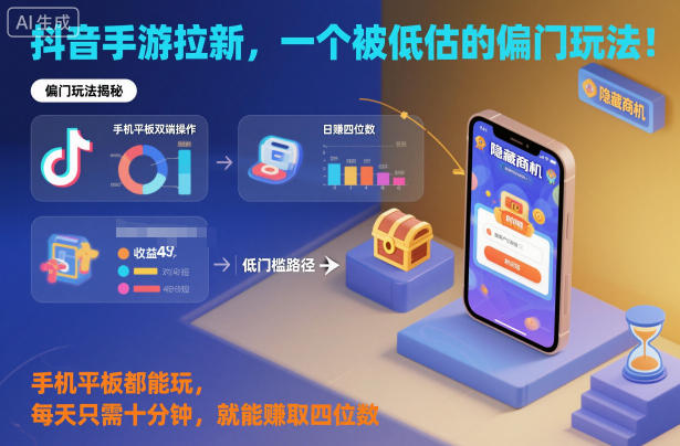 抖音手游拉新，一个被低估的偏门玩法！手机平板都能玩，每天只需十分钟，就能賺取四位数【揭秘】创客联盟总站-闲云创业网-老谢轻创网-中创网-福缘网-冒泡网-资源之家-魔方项目库创客联盟总站