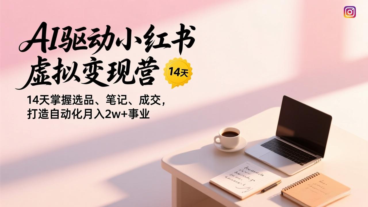 AI驱动小红书虚拟变现营，14天掌握选品、笔记、成交，打造自动化月入2w+事业创客联盟总站-闲云创业网-老谢轻创网-中创网-福缘网-冒泡网-资源之家-魔方项目库创客联盟总站