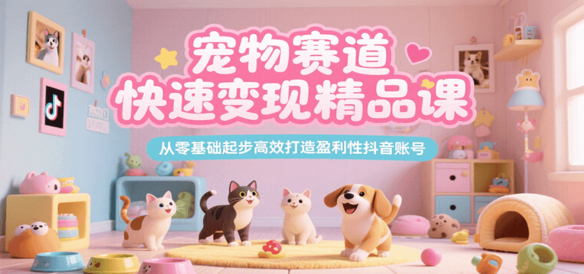 宠物赛道快速变现精品课，从零基础起步高效打造盈利性抖音账号创客联盟总站-闲云创业网-老谢轻创网-中创网-福缘网-冒泡网-资源之家-魔方项目库创客联盟总站