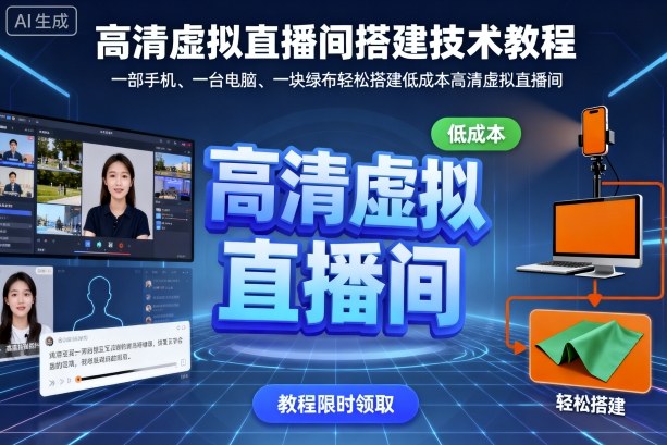 高清虚拟直播间搭建技术教程，一部手机、一台电脑、一块绿布轻松搭建低成本高清虚拟直播间创客联盟总站-闲云创业网-老谢轻创网-中创网-福缘网-冒泡网-资源之家-魔方项目库创客联盟总站
