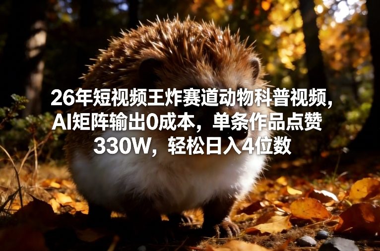 26年短视频王炸赛道动物科普视频,AI矩阵输出0成本,单条作品点赞330W,轻松日入4位数创客联盟总站-闲云创业网-老谢轻创网-中创网-福缘网-冒泡网-资源之家-魔方项目库创客联盟总站