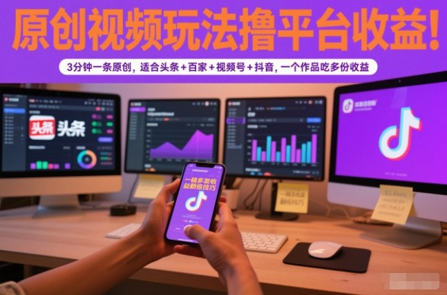 原创视频玩法撸平台收益,3分钟一条原创,适合头条+百家+视频号+抖音,一个作品吃多份收益创客联盟总站-闲云创业网-老谢轻创网-中创网-福缘网-冒泡网-资源之家-魔方项目库创客联盟总站