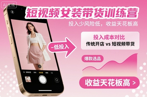 短视频女装带货训练营,投入少风险低,收益天花板高创客联盟总站-闲云创业网-老谢轻创网-中创网-福缘网-冒泡网-资源之家-魔方项目库创客联盟总站