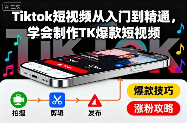 Tiktok短视频从入门到精通,学会制作TK爆款短视频创客联盟总站-闲云创业网-老谢轻创网-中创网-福缘网-冒泡网-资源之家-魔方项目库创客联盟总站