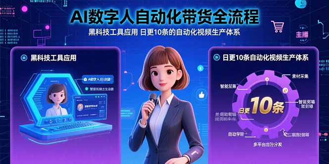 AI数字人自动化带货全流程:黑科技工具应用 日更10条的自动化视频生产体系创客联盟总站-闲云创业网-老谢轻创网-中创网-福缘网-冒泡网-资源之家-魔方项目库创客联盟总站