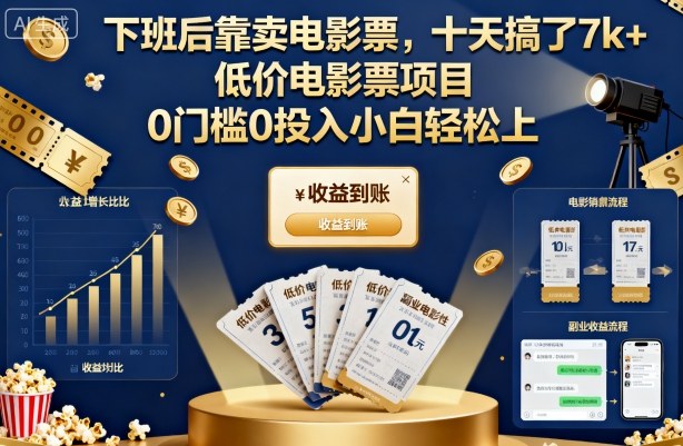 下班后靠卖电影票,十天搞了7k+,低价电影票项目,0门槛0投入小白轻松上手【揭秘】创客联盟总站-闲云创业网-老谢轻创网-中创网-福缘网-冒泡网-资源之家-魔方项目库创客联盟总站