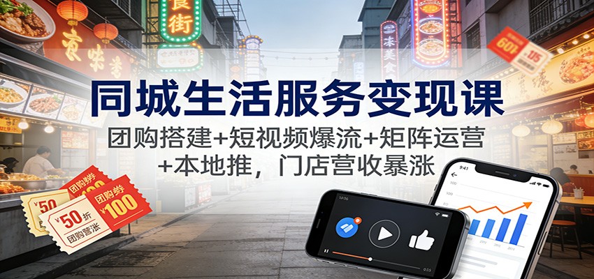 同城生活服务变现课:团购搭建+短视频爆流+矩阵运营+本地推,门店营收暴涨创客联盟总站-闲云创业网-老谢轻创网-中创网-福缘网-冒泡网-资源之家-魔方项目库创客联盟总站