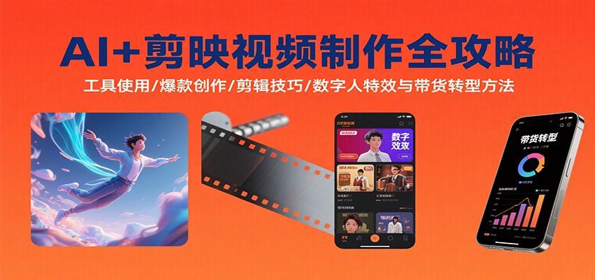 AI+剪映视频制作全攻略:工具使用/爆款创作/剪辑技巧/数字人特效与带货转型方法创客联盟总站-闲云创业网-老谢轻创网-中创网-福缘网-冒泡网-资源之家-魔方项目库创客联盟总站