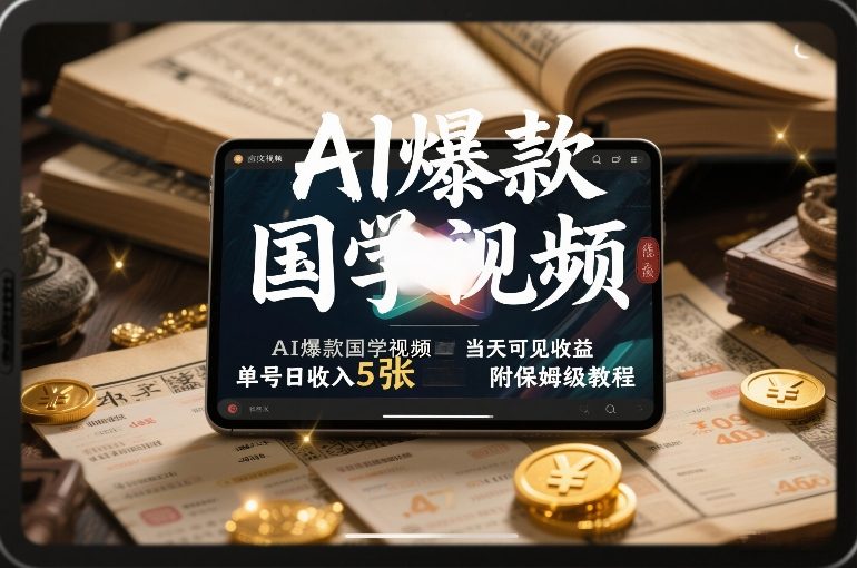AI爆款国学视频，独家起号方法，小白直接上手，当天可见收益，单号日收入5张+附保姆级教程创客联盟总站-闲云创业网-老谢轻创网-中创网-福缘网-冒泡网-资源之家-魔方项目库创客联盟总站