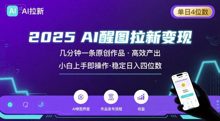 2025最强AI醒图拉新，几分钟一条原创作品，单日收入4位数，小白也能上手操作创客联盟总站-闲云创业网-老谢轻创网-中创网-福缘网-冒泡网-资源之家-魔方项目库创客联盟总站