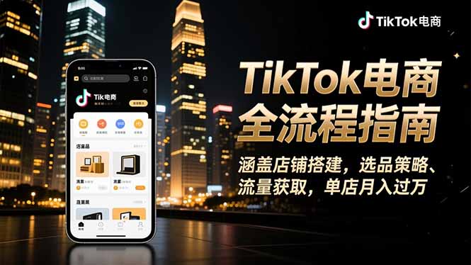 TikTok电商全流程指南，涵盖店铺搭建、选品策略、流量获取，单店月入过万创客联盟总站-闲云创业网-老谢轻创网-中创网-福缘网-冒泡网-资源之家-魔方项目库创客联盟总站