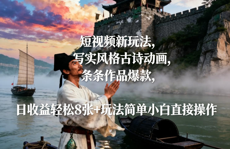 短视频新玩法，写实风格古诗动画，条条作品爆款，日收益轻松8张+玩法简单小白直接操作创客联盟总站-闲云创业网-老谢轻创网-中创网-福缘网-冒泡网-资源之家-魔方项目库创客联盟总站