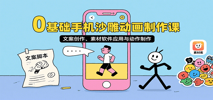0基础手机沙雕动画制作课，文案创作、素材软件应用与动作制作创客联盟总站-闲云创业网-老谢轻创网-中创网-福缘网-冒泡网-资源之家-魔方项目库创客联盟总站