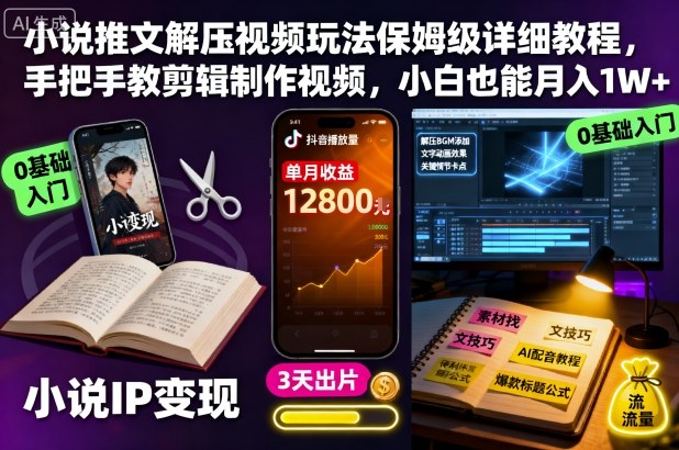 小说推文解压视频玩法保姆级详细教程，手把手教剪辑制作视频，小白也能月入1W+创客联盟总站-闲云创业网-老谢轻创网-中创网-福缘网-冒泡网-资源之家-魔方项目库创客联盟总站