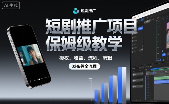 短剧推广项目保姆级教学,授权、收益、流程、剪辑,发布等全流程创客联盟总站-闲云创业网-老谢轻创网-中创网-福缘网-冒泡网-资源之家-魔方项目库创客联盟总站