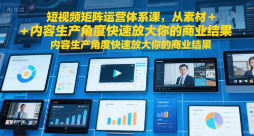 短视频矩阵运营体系课，从素材+内容生产角度快速放大你的商业结果创客联盟总站-闲云创业网-老谢轻创网-中创网-福缘网-冒泡网-资源之家-魔方项目库创客联盟总站