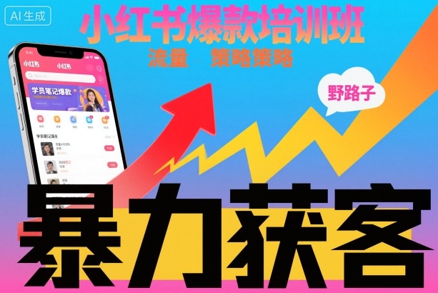小红书爆款培训班,小红书获客野路子流量打法,暴力持续获客创客联盟总站-闲云创业网-老谢轻创网-中创网-福缘网-冒泡网-资源之家-魔方项目库创客联盟总站