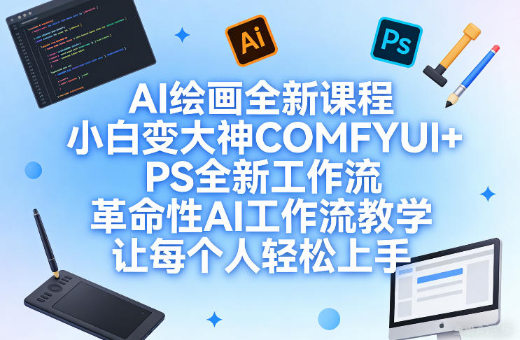 AI绘画全新课程，小白变大神COMFYUI+PS全新工作流，革命性AI工作流教学，让每个人轻松上手创客联盟总站-闲云创业网-老谢轻创网-中创网-福缘网-冒泡网-资源之家-魔方项目库创客联盟总站