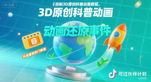 自制3D原创科普动画教程，动画还原事件，抖音最新热门赛道，可过伙伴计划创客联盟总站-闲云创业网-老谢轻创网-中创网-福缘网-冒泡网-资源之家-魔方项目库创客联盟总站