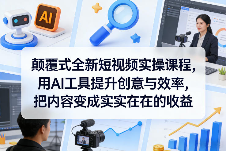 颠覆式全新短视频实操课程，用AI工具提升创意与效率，把内容变成实实在在的收益创客联盟总站-闲云创业网-老谢轻创网-中创网-福缘网-冒泡网-资源之家-魔方项目库创客联盟总站