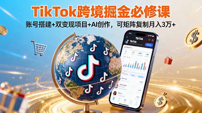 TikTo跨境掘金必修课，账号搭建+双变现项目+AI创作，可矩阵复制月入3万+创客联盟总站-闲云创业网-老谢轻创网-中创网-福缘网-冒泡网-资源之家-魔方项目库创客联盟总站