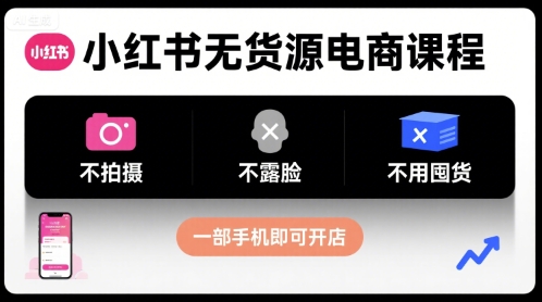 小红书无货源电商课程，不拍摄不露脸不用囤货，一部手机即可开店创客联盟总站-闲云创业网-老谢轻创网-中创网-福缘网-冒泡网-资源之家-魔方项目库创客联盟总站