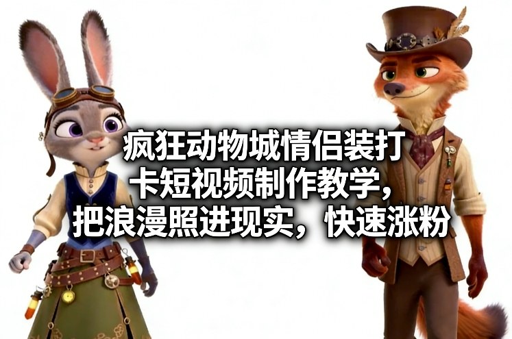 疯狂动物城情侣装打卡短视频制作教学，把浪漫照进现实，快速涨粉创客联盟总站-闲云创业网-老谢轻创网-中创网-福缘网-冒泡网-资源之家-魔方项目库创客联盟总站