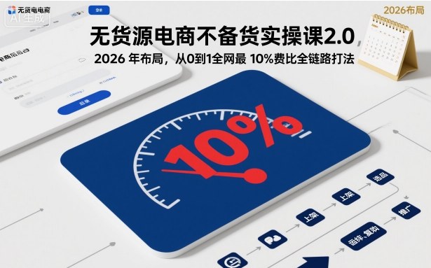 无货源电商不备货实操课2.0，2026年布局，从0到1全网最低10%费比全链路打法【更新中】创客联盟总站-闲云创业网-老谢轻创网-中创网-福缘网-冒泡网-资源之家-魔方项目库创客联盟总站