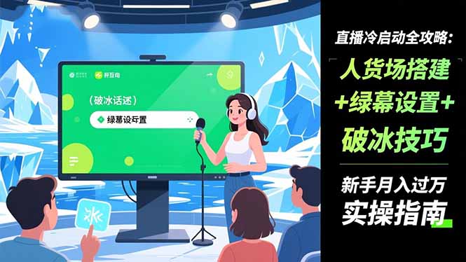 直播冷启动全攻略:人货场搭建+绿幕设置+破冰技巧，新手月入过万实操指南创客联盟总站-闲云创业网-老谢轻创网-中创网-福缘网-冒泡网-资源之家-魔方项目库创客联盟总站