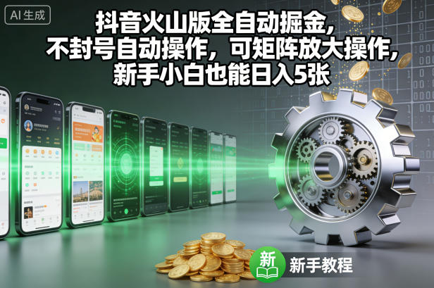抖音火山版全自动掘金，不封号自动操作，可矩阵放大操作，新手小白也能日入5张【揭秘】创客联盟总站-闲云创业网-老谢轻创网-中创网-福缘网-冒泡网-资源之家-魔方项目库创客联盟总站