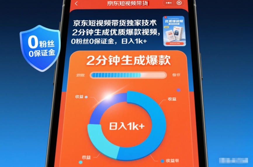 京东短视频带货独家技术，2分钟生成一条优质爆款视频，0粉丝0保证金，日入1k+【揭秘】创客联盟总站-闲云创业网-老谢轻创网-中创网-福缘网-冒泡网-资源之家-魔方项目库创客联盟总站