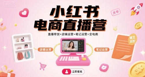 小红书电商直播营，直播带货+店铺运营+笔记运营=全电商创客联盟总站-闲云创业网-老谢轻创网-中创网-福缘网-冒泡网-资源之家-魔方项目库创客联盟总站