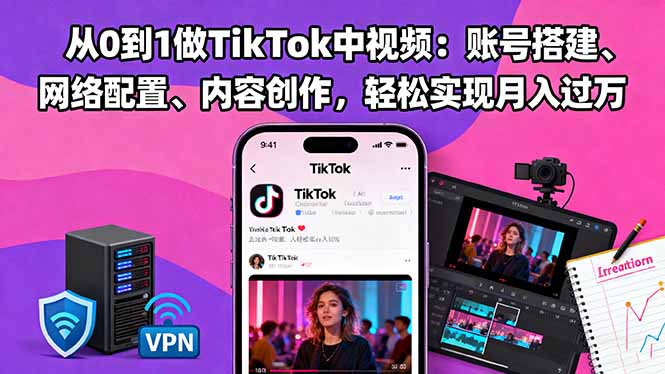 从0到1做TikTok中视频:账号搭建、网络配置、内容创作,轻松实现月入过万创客联盟总站-闲云创业网-老谢轻创网-中创网-福缘网-冒泡网-资源之家-魔方项目库创客联盟总站