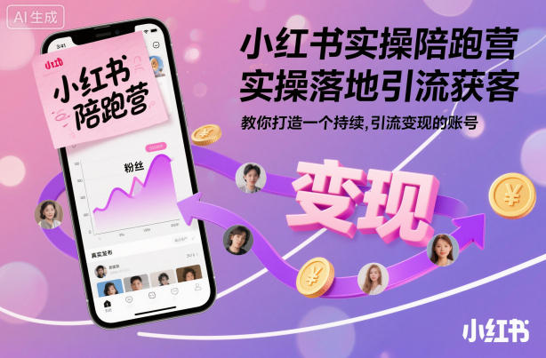 小红书实操陪跑营，实操落地引流获客，教你打造一个持续引流变现的账号创客联盟总站-闲云创业网-老谢轻创网-中创网-福缘网-冒泡网-资源之家-魔方项目库创客联盟总站