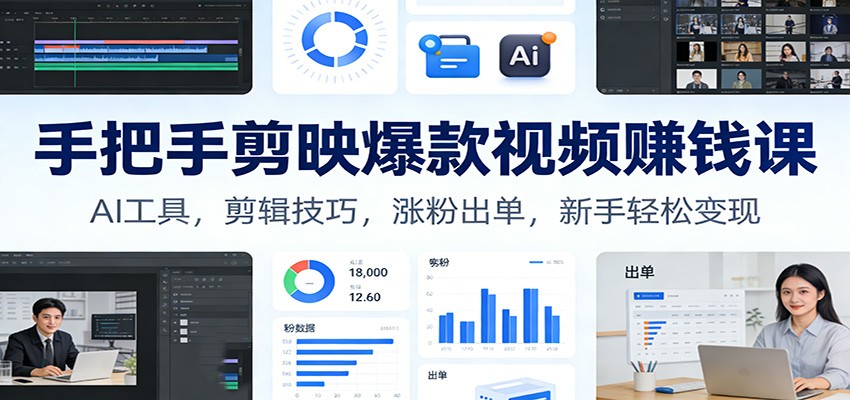 手把手剪映爆款视频赚钱课:AI工具,剪辑技巧,涨粉出单,新手轻松变现创客联盟总站-闲云创业网-老谢轻创网-中创网-福缘网-冒泡网-资源之家-魔方项目库创客联盟总站