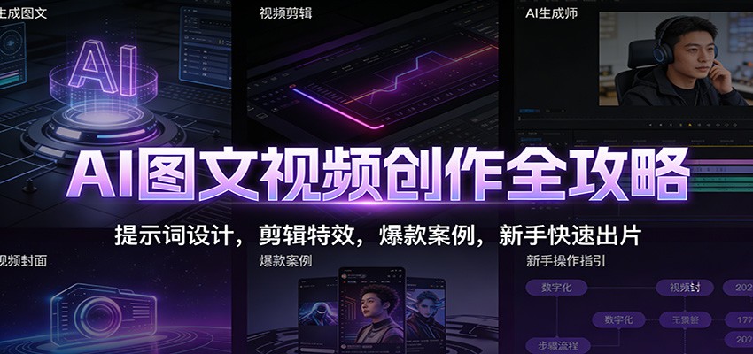 AI图文视频创作全攻略：提示词设计，剪辑特效，爆款案例，新手快速出片创客联盟总站-闲云创业网-老谢轻创网-中创网-福缘网-冒泡网-资源之家-魔方项目库创客联盟总站