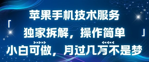 苹果手机技术服务，独家拆解，操作简单，小白可做，月过1W不是梦创客联盟总站-闲云创业网-老谢轻创网-中创网-福缘网-冒泡网-资源之家-魔方项目库创客联盟总站