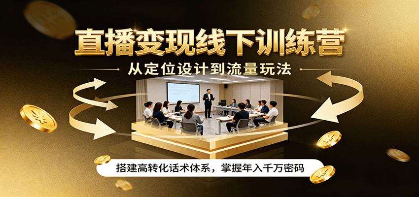 直播变现线下训练营，从定位设计到流量玩法，搭建高转化话术体系，掌握年入千万密码创客联盟总站-闲云创业网-老谢轻创网-中创网-福缘网-冒泡网-资源之家-魔方项目库创客联盟总站