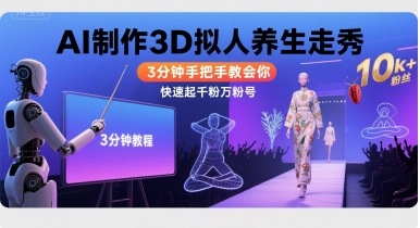 Ai制作3D拟人养生走秀，3分钟手把手教会你，快速起千粉万粉号创客联盟总站-闲云创业网-老谢轻创网-中创网-福缘网-冒泡网-资源之家-魔方项目库创客联盟总站