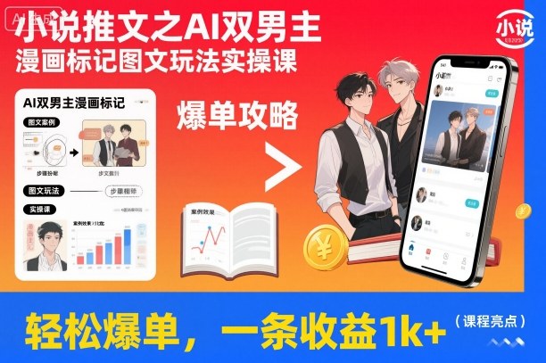 小说推文之AI双男主漫画标记图文玩法实操课,轻松爆单,一条收益1k+创客联盟总站-闲云创业网-老谢轻创网-中创网-福缘网-冒泡网-资源之家-魔方项目库创客联盟总站