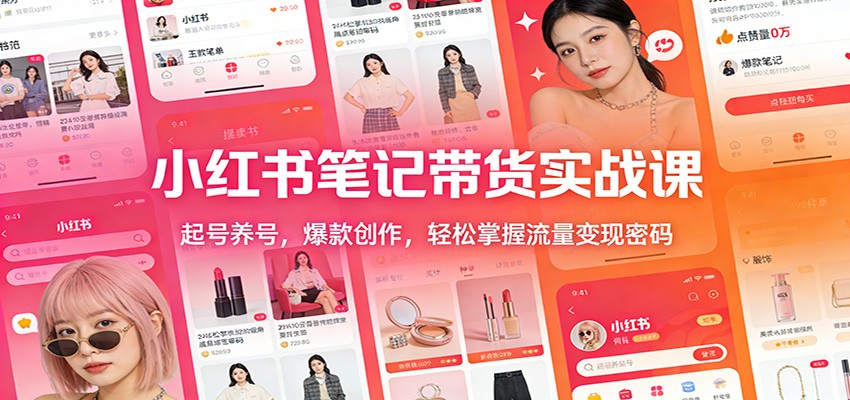 小红书笔记带货实战课：起号养号，爆款创作，轻松掌握流量变现密码创客联盟总站-闲云创业网-老谢轻创网-中创网-福缘网-冒泡网-资源之家-魔方项目库创客联盟总站